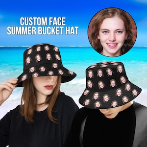 Custom Photo Face Unisex Bucket Hat,Personalized Photo/Name/Logo Bucket Hat,Custom Summer Bucket Hat,Custom Hat with face,Bucket Hat Black
