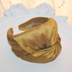 Large knot headband turban alopecia head cover Antique Gold poly silk turban chemo headwrap, width: 4"inches [10cm]