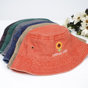Custom logo bucket hats, vintage hats, bachelorette party gifts, personalized women's hats, custom gifts for her/him, new mom and dad gifts