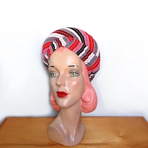 Vintage 1940's Red Striped Turban~